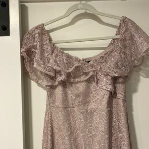 LULUS taupe off the shoulder lace dress